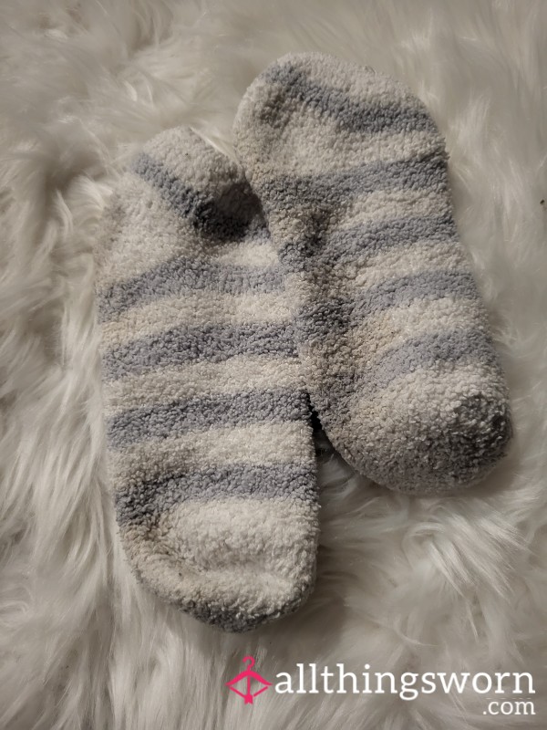 *FUZZY SOCKS* Grey And White Striped Socks