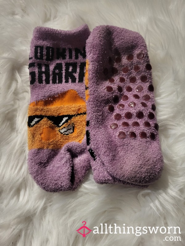 *FUZZY SOCKS* Purple Cheddar Looking Sharp Slipper Socks