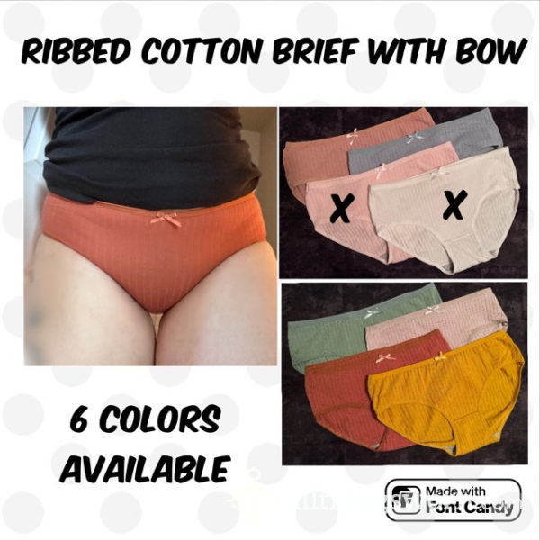 “Girl Next Door Undies” - Ribbed Cotton Panties With Bow - 6 Colors Available