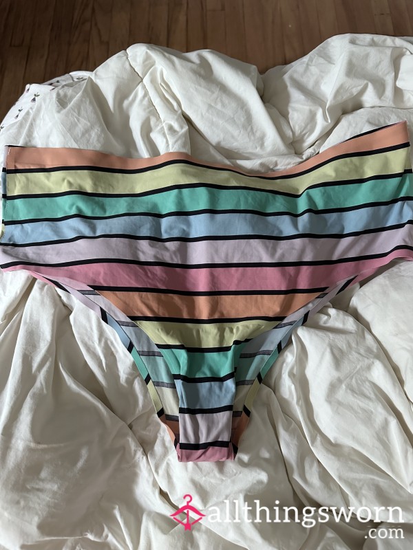 !!SOLD!! Big Girly Cute Rainbow Cheeky Panties W Pink Crotch