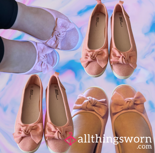 Girly Pink Bow Ballet Flats💦🩷