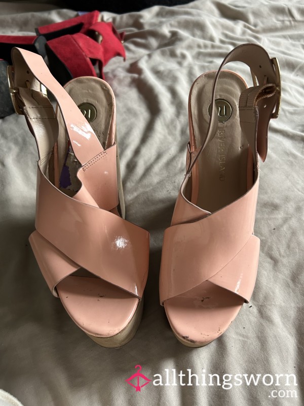 Goddess Large High Wedge Strappy Pink Heels UKSize5