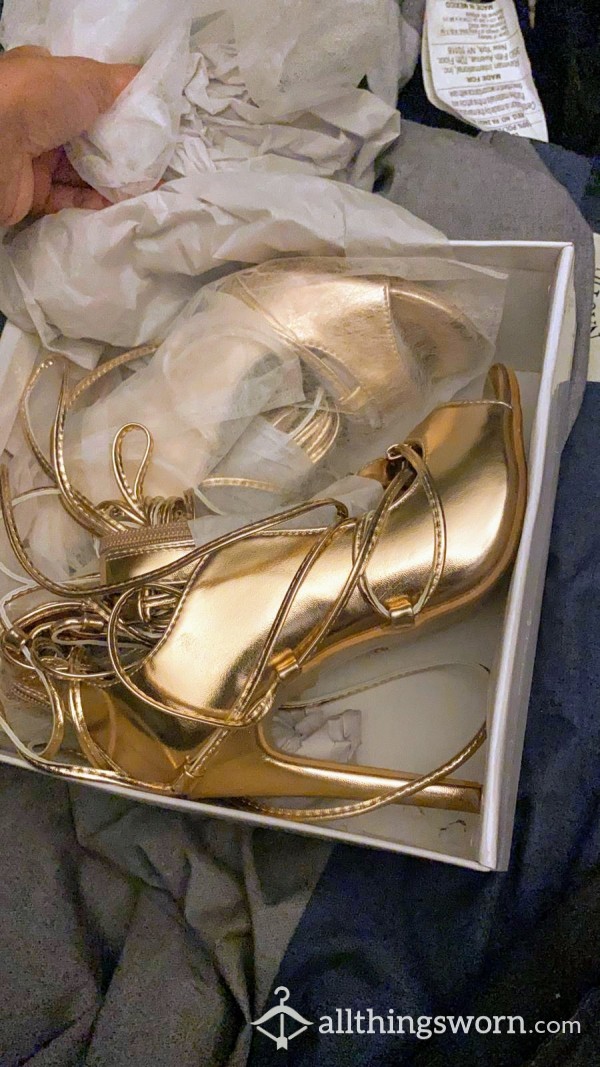 Gold Strap Heels (Worn Once)