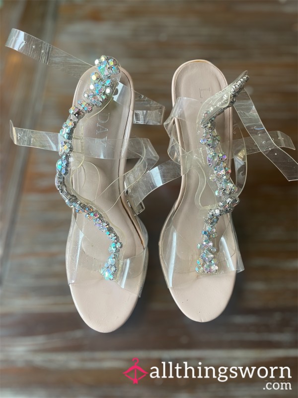 Gorgeous Nude Heels With Transparent And Bejewelled Straps. Size 6.