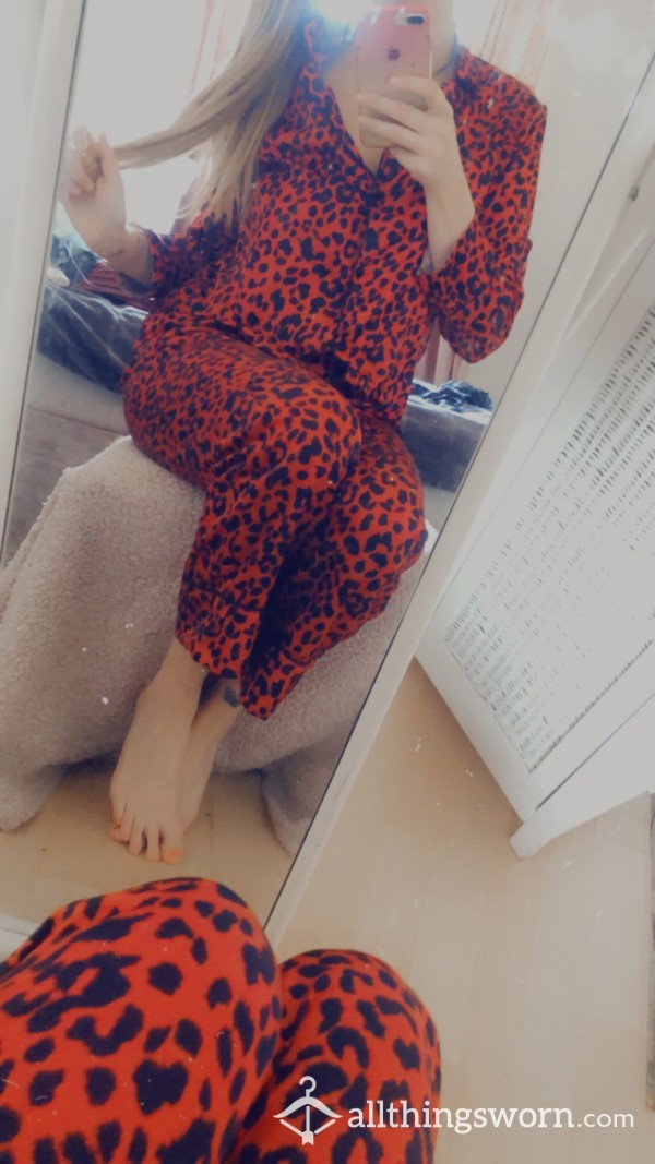 Gorgeous Red Leopard Print Silk Pyjamas