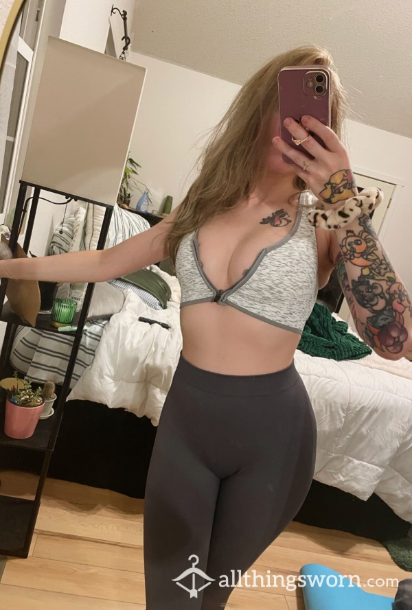 Gray And White Pattern Sports Bra