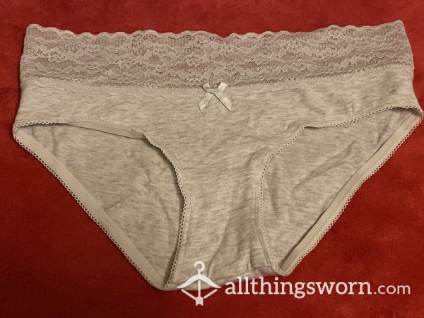 Gray Cotton Fullbacks With Lace Waistband & Bow