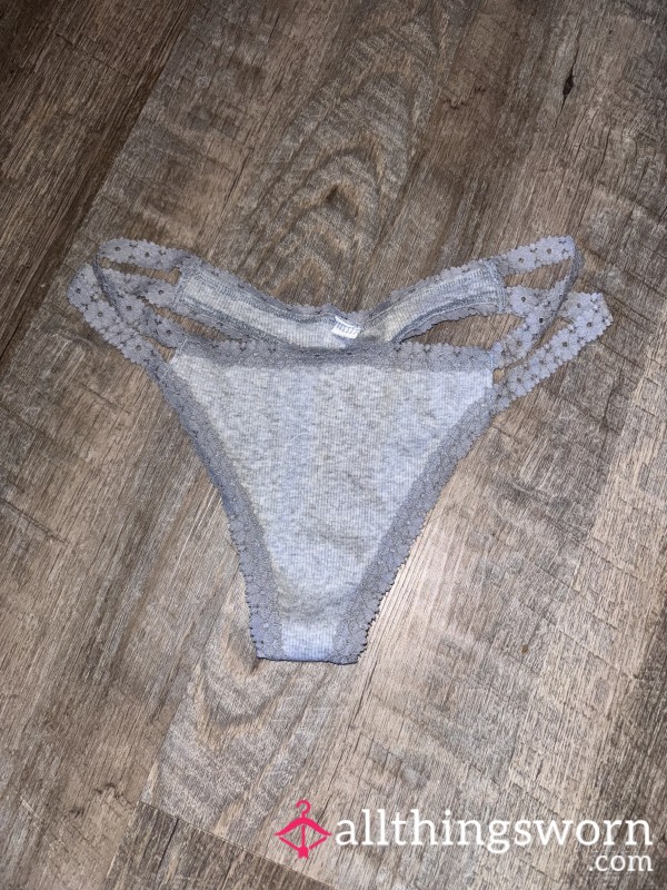 Gray Cotton Lacey Thong 😍