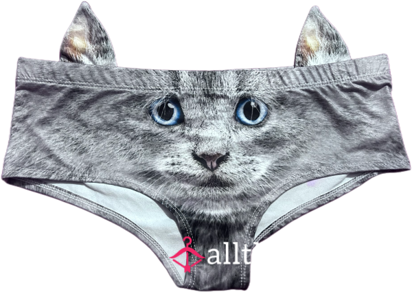 Gray Kitty Panties With Ears