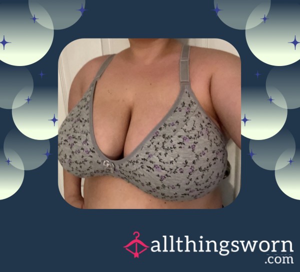 Gray Purple Flower Bra