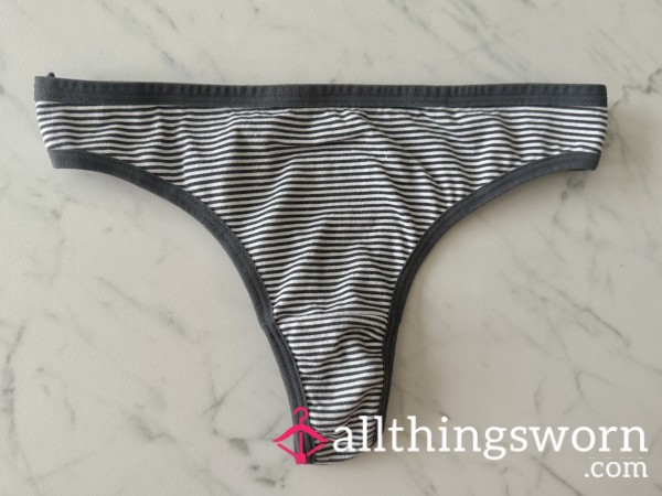 Gray Striped Cotton Thong