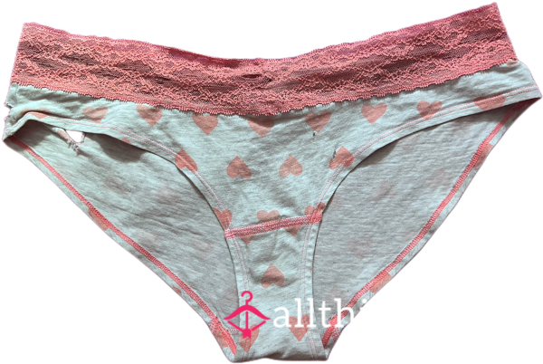 Gray VS Panties With Pink Hearts And Lace Trim