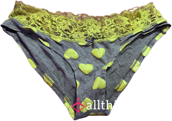 Gray VS Panties With Yellow Hearts And Lace Trim