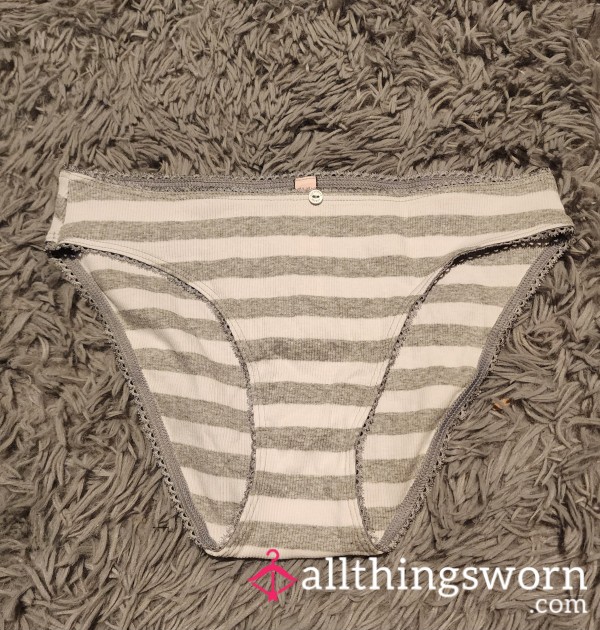 SOLD Gray & White Striped Ribbed Panties