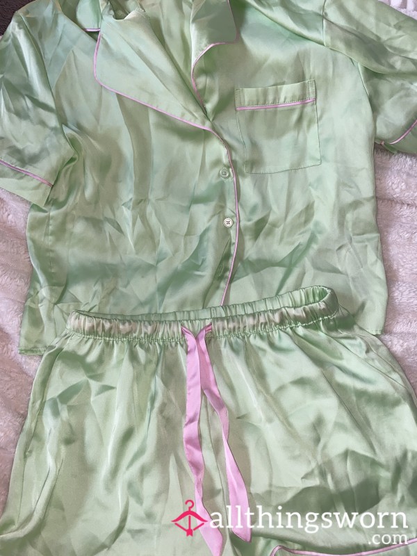 Green And Pink Pj Set Silk