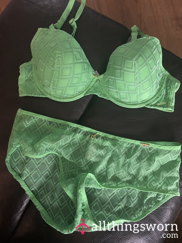 Green Bra And Knicker Set-worn All Day Yesterday