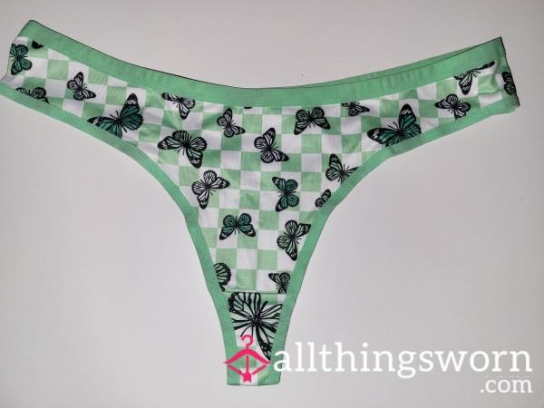 Green Checkered Thong With Bu*terflies