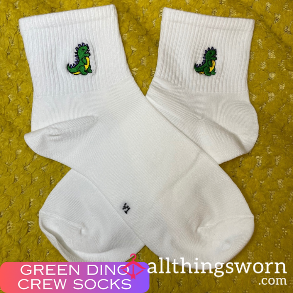 Green Dino White Crew Socks 🦖 - 2 Day Wear + 1 Workout Included - £15 😈 Longer Wears And International Shipping Available 🌍