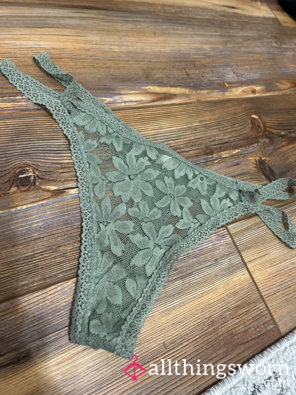 Green Lace Double Banded Thong