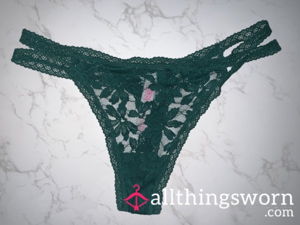 Green Lace Thong W/Cotton Lining