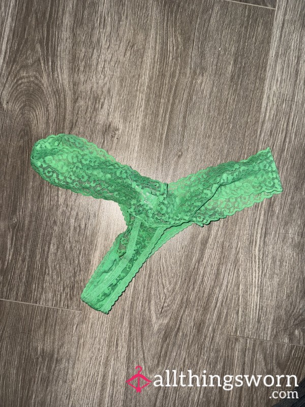 Green Lacey A**hole Well-worn Thong, Add Customs For Free! 🥵❤️