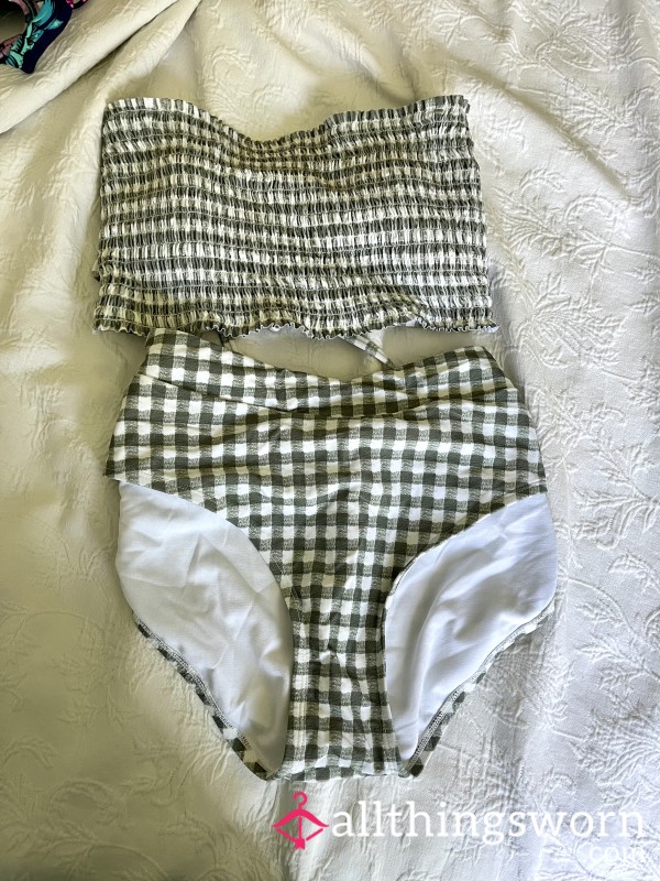 Green Plaid High-waisted Bikini 💚