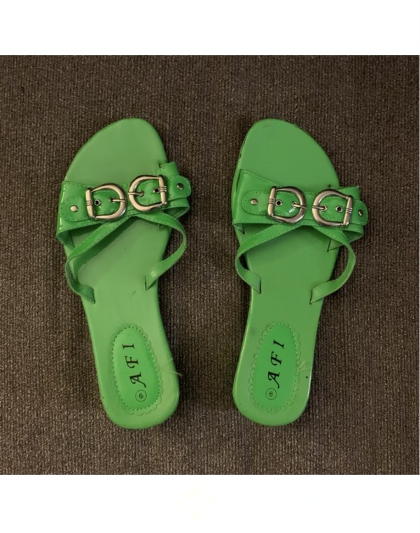 Worn Green Platform Sandals