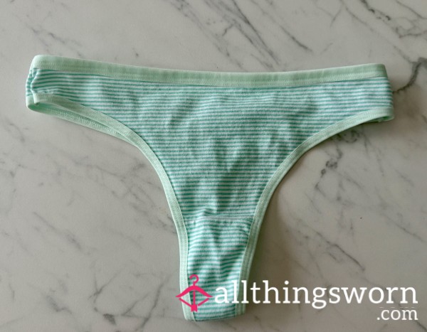 Green Striped Cotton Thong