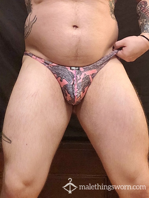 Grey And Pink Thong Worn By Sweaty Daddy