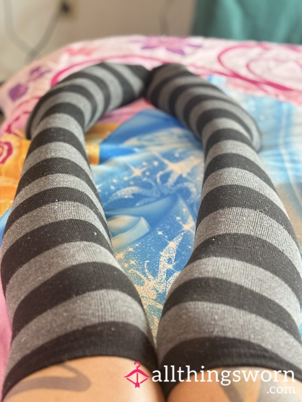 Grey & Black Thigh High Socks