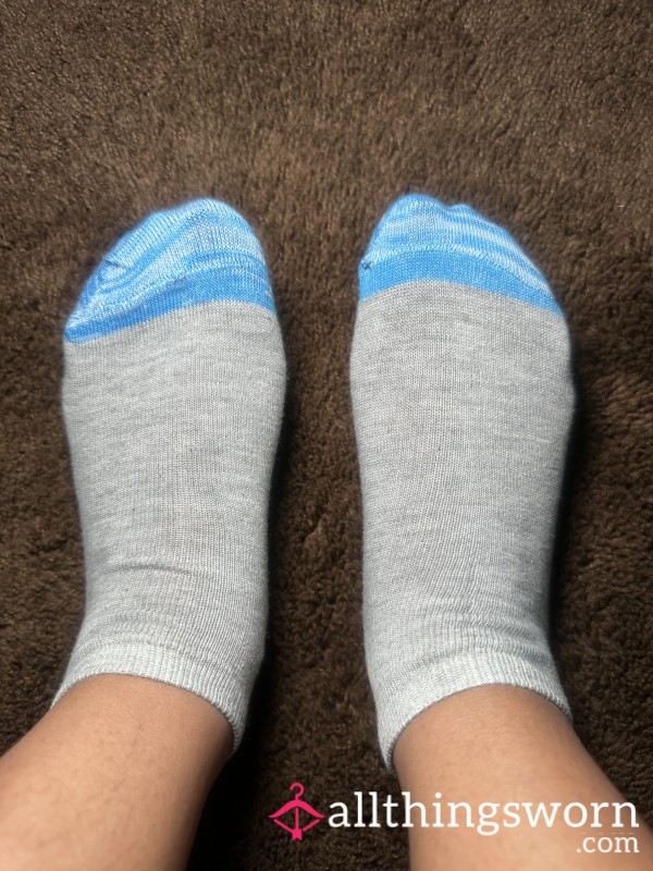 Grey & Blue Ankle Socks