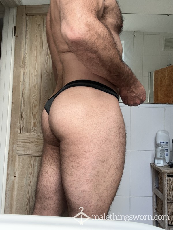 Grey Cotton Feel Grey Black Thong XXL