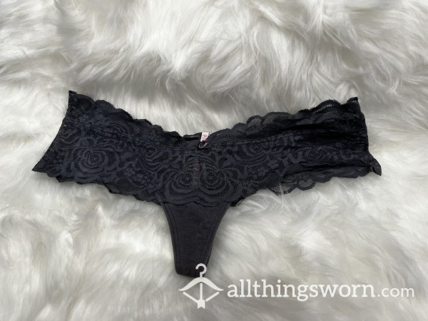 Grey Cotton & Lace Thong