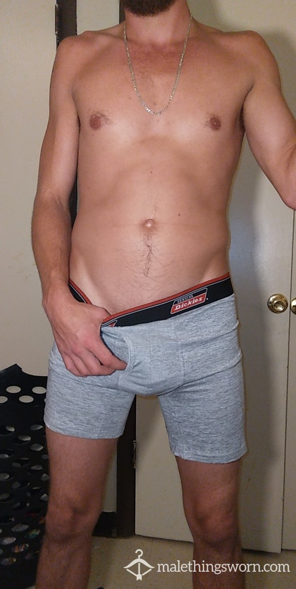 Grey D*ckies Boxer Briefs Hugging My Big C*ck