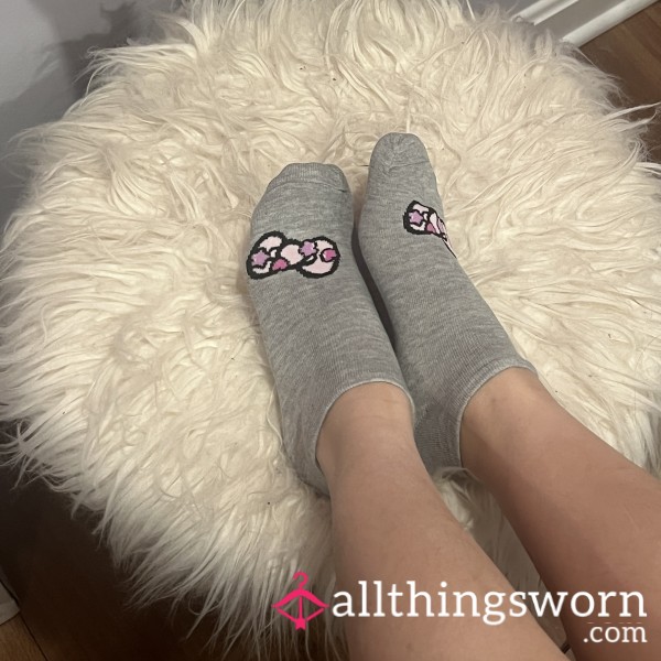 Grey Gray Hello Kitty Bow Ankle Socks Cute