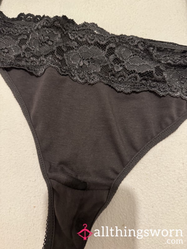 Grey Lace And Cotton Thong