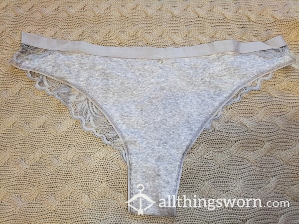 Grey Lace Backed Brazilian Panties