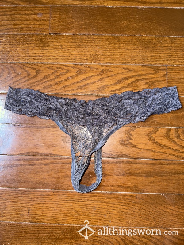 Grey Lace Thong 🖤