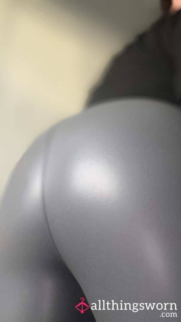 Grey Leather Look Leggings Lined Inside