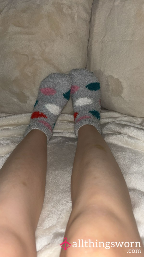 Grey Polka Dot Fluffy Socks