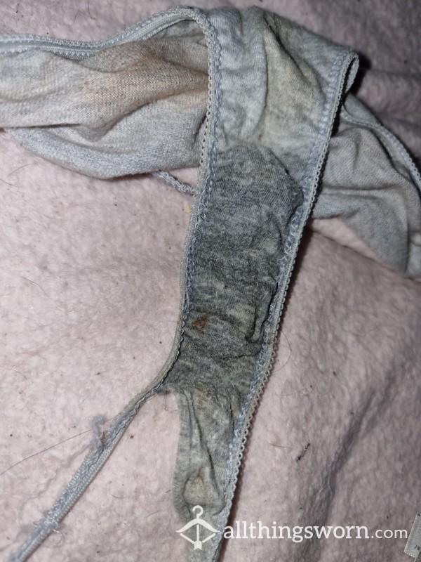 Grey Ripped Thongs Worn During S** Drenched In C*m