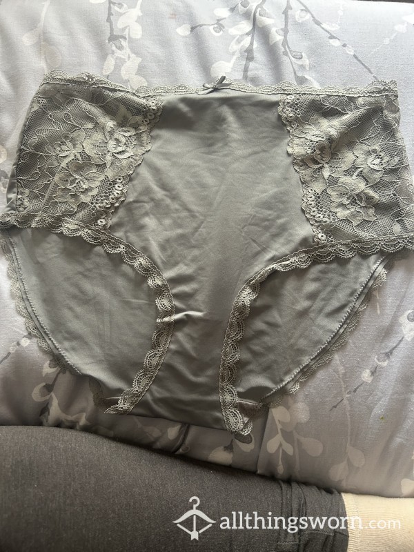 Grey Satin Lace Full Brief Panties