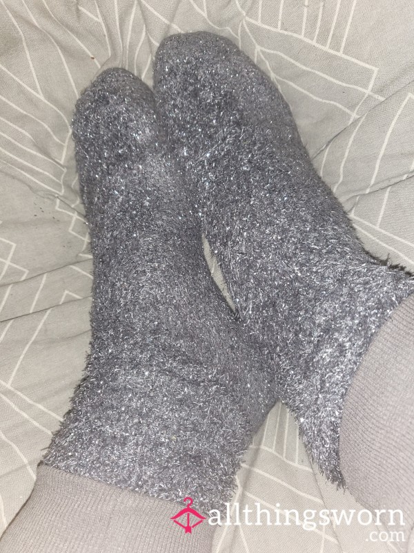 Grey Sparkly Fluffy Bedsocks