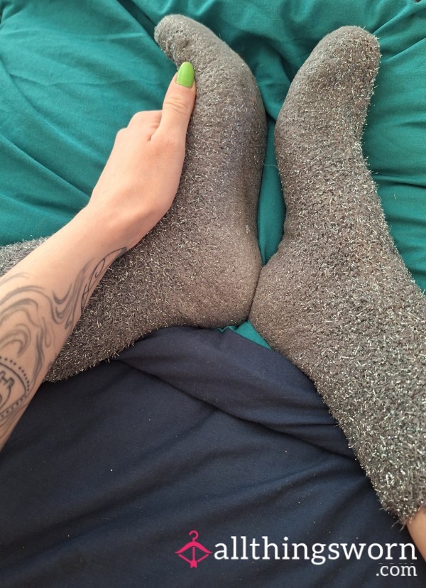 Grey Sparkly Fluffy Socks