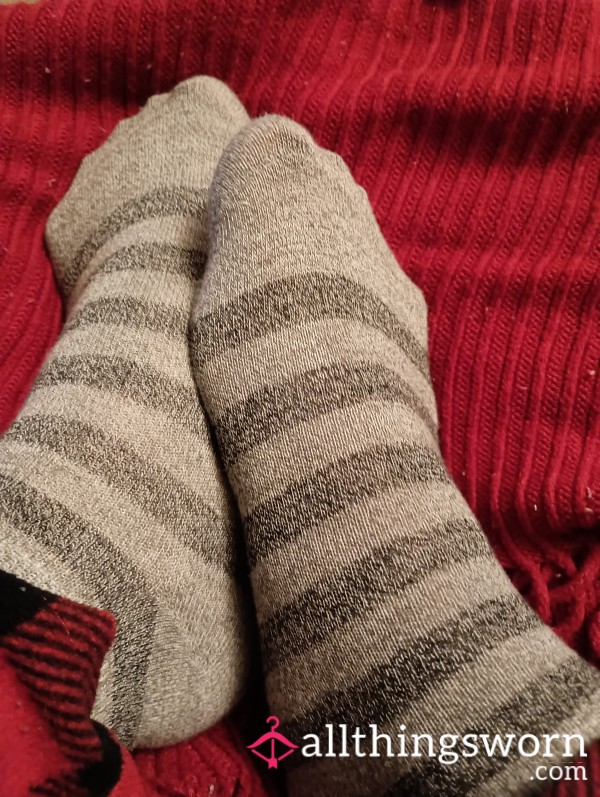 Grey Striped Ankle Socks