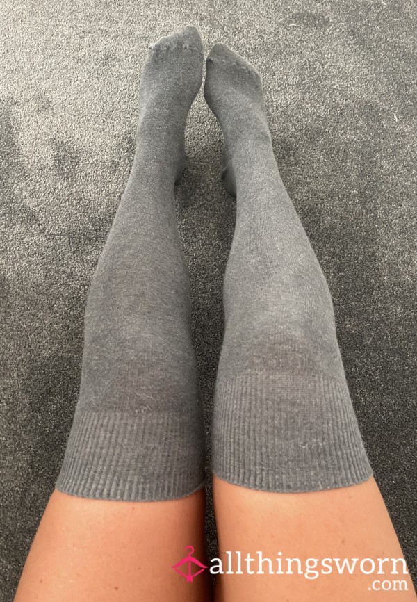 Grey Thigh High School Girl Socks