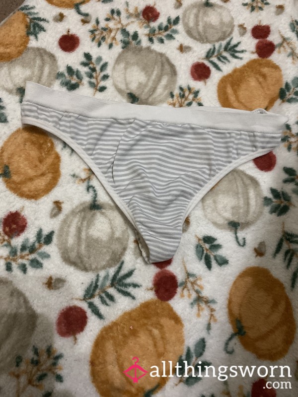 Grey & White Striped Thong