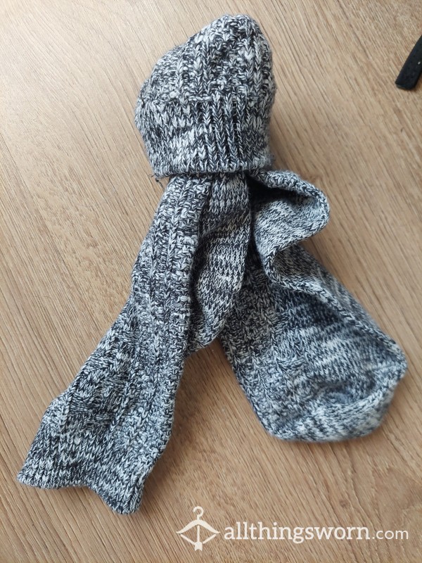 Grey Woolly Socks, Slouch Socks, Well Worn And Sweaty