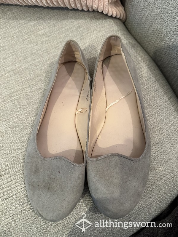 Grey Work Flats Ballet Pumps