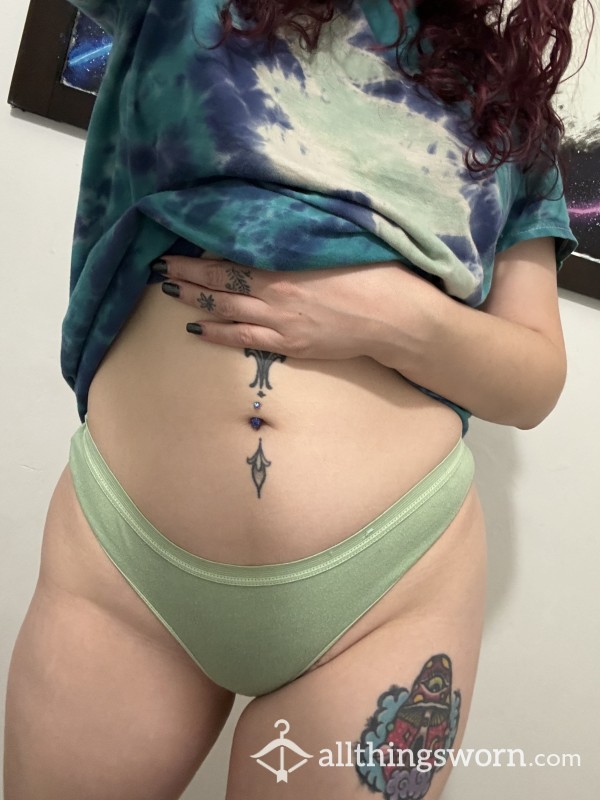 Hairy Pu**y Pastel Green Cotton Thong Mint Green Full Bush